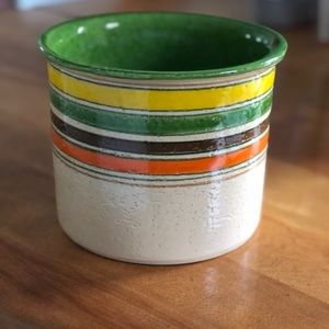 Vintage Crock, Beautifully Colored Kitchenware, green, orange, yellow, cream